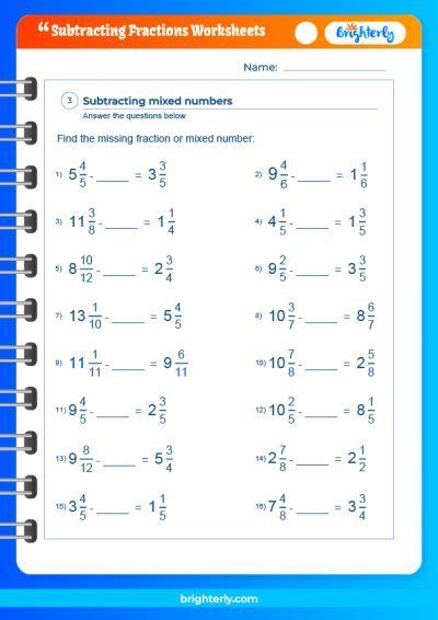 FREE Printable Subtracting Fractions Worksheets [PDFs] Brighterly