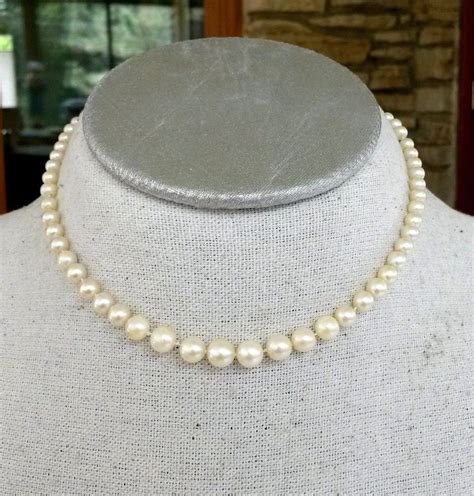 Genuine Pearl Single Strand Graduated Choker Necklace 14-3/8" Hand-tied 12.8(gr) #StrandString ...
