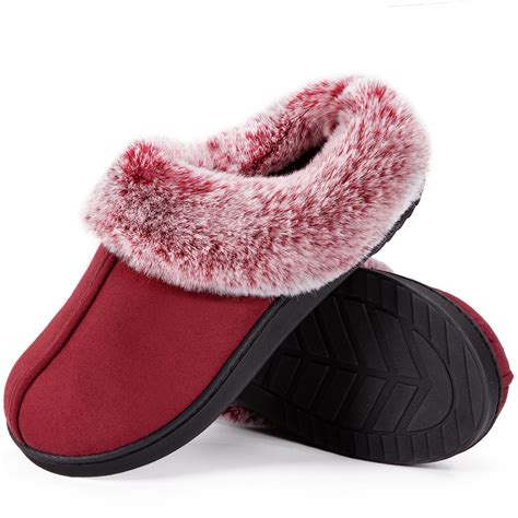 HomeTop Women's Classic Microsuede Memory Foam Slippers Durable Rubber ...