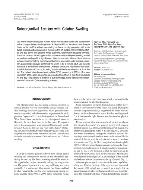 (PDF) Subconjuctival Loa loa with Calabar Swelling