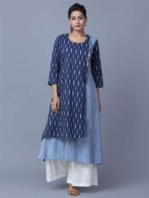 Blue Cotton Ikat Asymmetric Kurta | Kurta designs women, Cotton kurti designs, Ikat dress