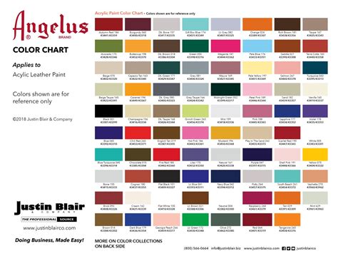 Angelus Acrylic Paint Color Chart | Justin Blair & Company