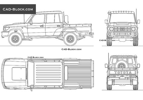 AutoCAD drawing Toyota Land Cruiser Double Cab, CAD blocks