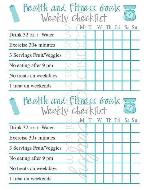 Free Printable: Health and Fitness Goal Checklist | Fitness goals printable, Health and fitness ...