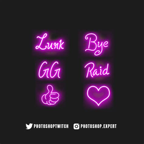 Pack of 6 Neon Emotes, Twitch , Youtube, Discord, Gg, Lurk, Hype, Raid, Heart, Thumbs Up, Neon ...