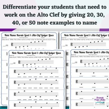 Alto Clef Ledger Lines Note Name Worksheets // Print and Go | TPT