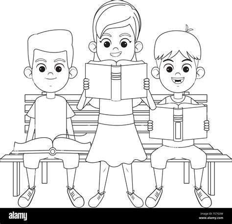 Kids Reading Clipart Black And White