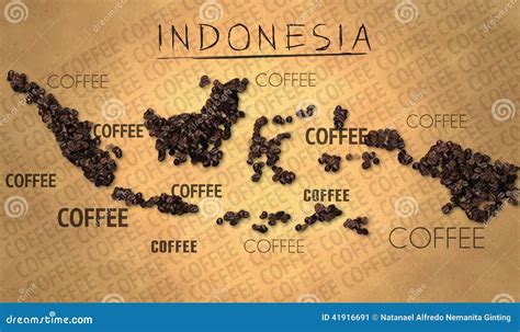 Indonesia Map Coffee Bean Producer On Old Paper Stock Image ...