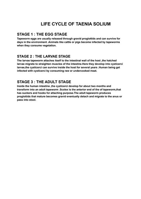 SOLUTION: Life cycle of taenia solium 1 - Studypool