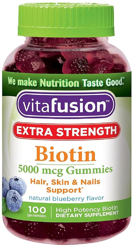 Vitafusion Extra Strength Biotin Gummies 5000 mcg, Blueberry 100 ea (Pack of 3) - Walmart.com