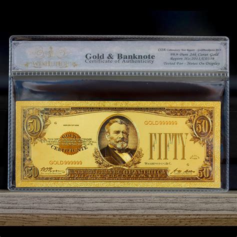 100mg 24K Gold 1928 50 Fifty Dollar Bill Gold Certificate Banknote With White COA - Etsy