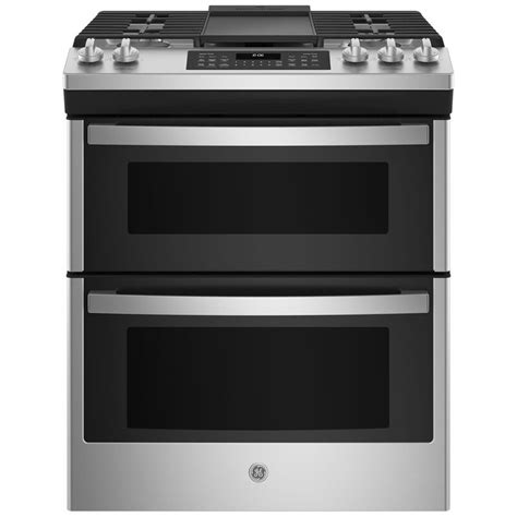 GE 30" Slide-In Gas Range with 5 Sealed Burners, Griddle & 6.7 Cu. Ft. Double Oven - Stainless ...