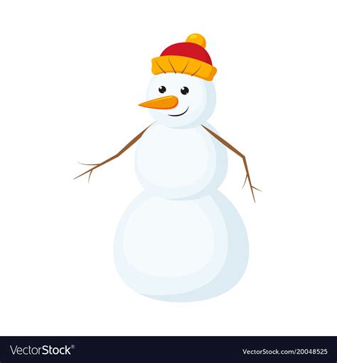 Cute funny snowman with carrot nose in knitted hat