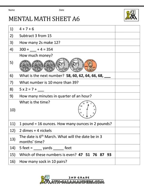 mental math worksheets 2nd a6 | Mental maths worksheets, Mental math ...