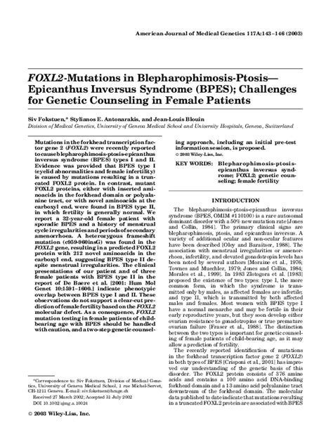 Blepharophimosis Ptosis Epicanthus Inversus Syndrome Or Bpes