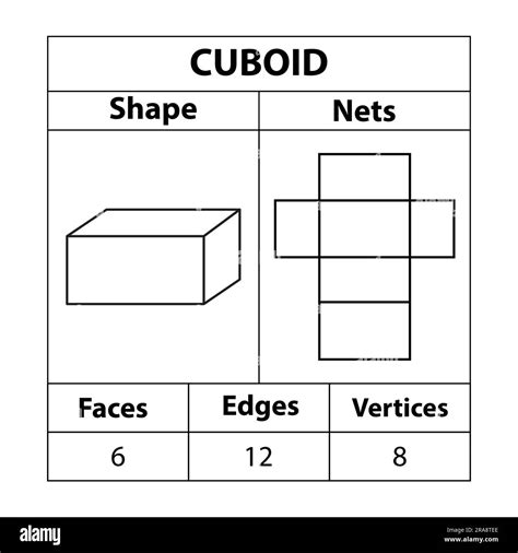 Cuboid nets, faces, edges, and vertices. Geometric figures. in ...