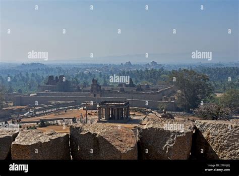 View from top Ganesha statue, Ancient architecture from the 14th century Vijayanagara empire at ...