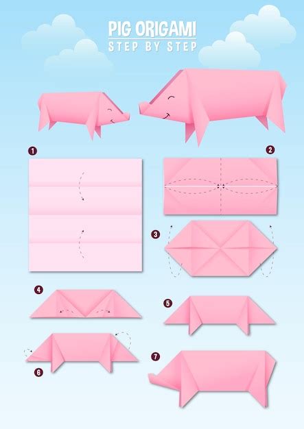 Premium Vector | Pig Origami Instruction Step by Step