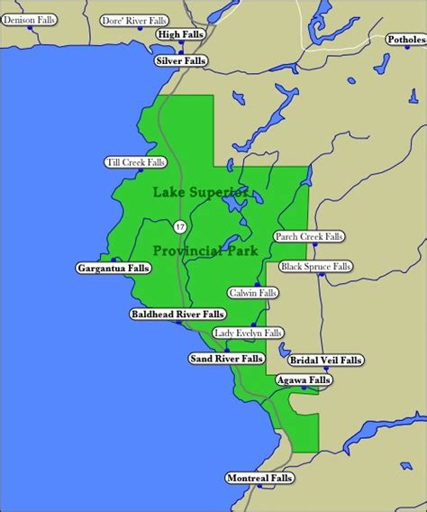 Map of Lake Superior Provincial Park WaterFalls