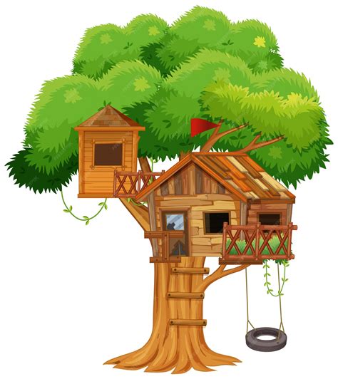 Premium Vector | Treehouse with swing on the tree