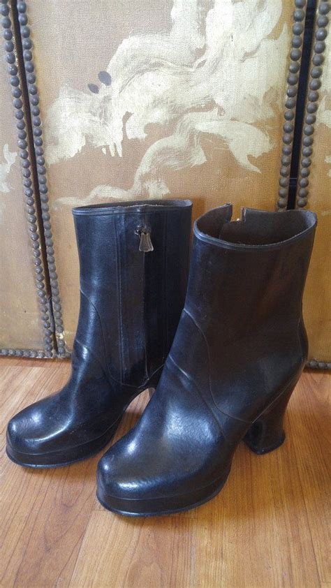 40's Black Rubber Galoshes for women to go over high | High heel shoe boots, High heels, Boots