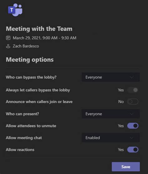 Microsoft Teams – Meeting Options – UVM Knowledge Base