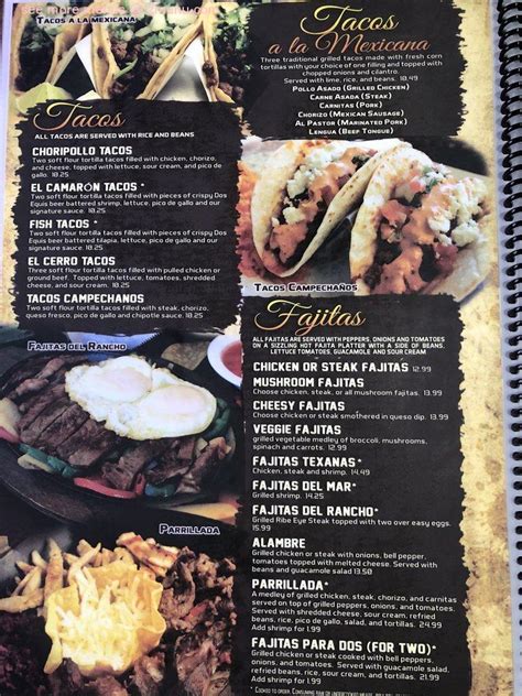 Menu at El Cerro Grande restaurant, Jacksonville, 505 N Marine Blvd # B