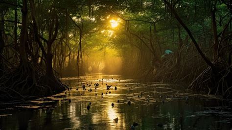 Premium AI Image | A photo of a dense mangrove forest with a variety of ...