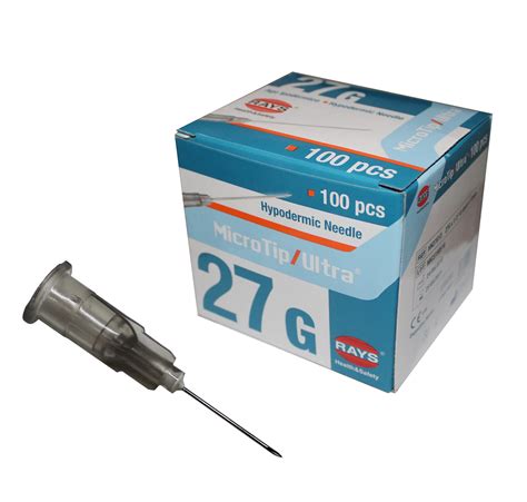 27G Hypodermic Needle (0.4mm x 13mm) Grey (27G x 1/2" inch) Rays Micro — RayMed