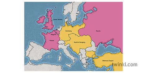 Map Of Europe WW1 Countries at War Axis Allied World First Great Central