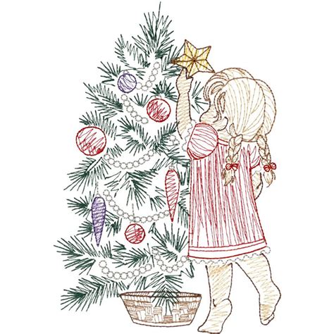 Girl Adding the Star | Embroidery patterns vintage, Christmas tree ...