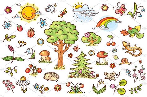 Cartoon Nature Set | Cartoon clip art, Pencil illustration, Creative sketches