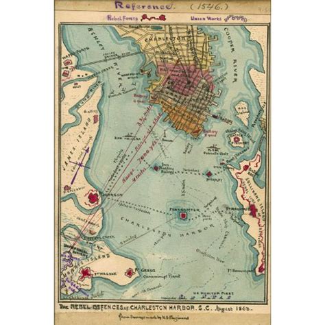 24x36 Poster; Map Of Charleston Harbor South Carolina 1863; Antique ...