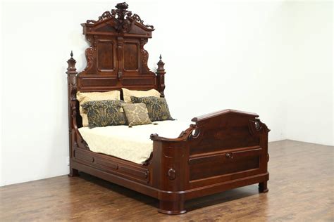 Victorian Antique 1870 Queen Size Walnut Bed, Carved Angel #28666 ...