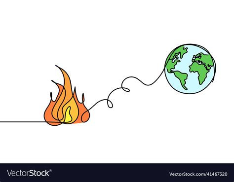 Abstract color fire with globe as line drawing Vector Image