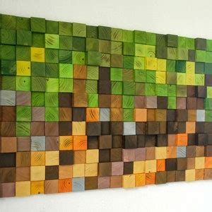 Minecraft Wood Wall Art, Wood Wall Decor, Wooden Mosaic, Abstract Wood ...