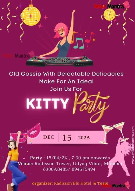 Funny invitation for a kitty party download | Party invite template, Funny invitations, Cat party