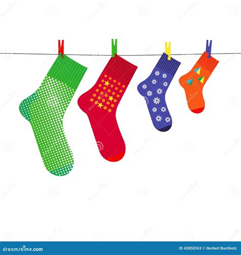 Family Christmas Socks On Clothesline With Pegs Stock Vector - Image: 42850263