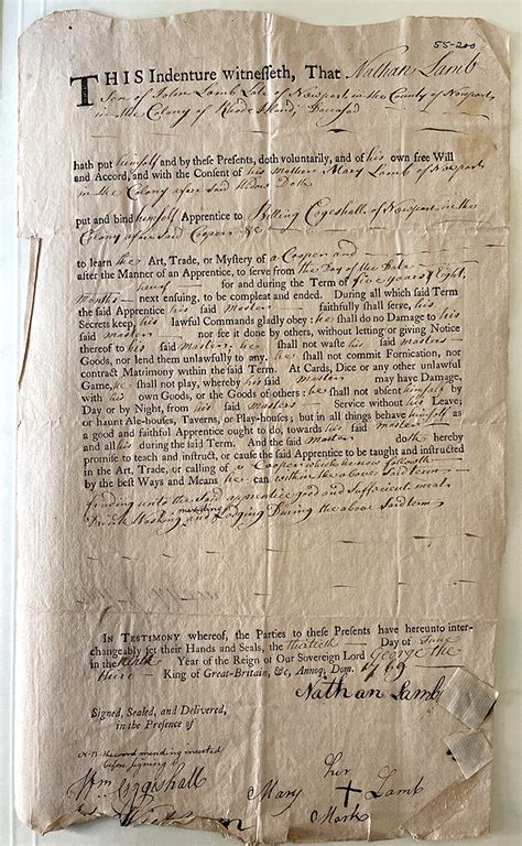 Newport Historical Society History Bytes: Bond and Indenture Agreements ...