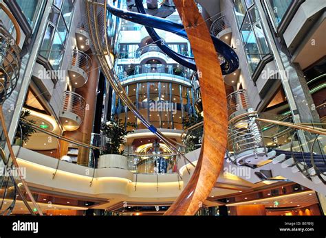 Monumental interior of modern cruise ship Explorer of the Seas, Atrium ...