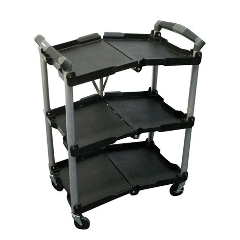 Multi-Purpose Collapsible Utility Cart 3-Shelf with Wheels Black Storage Trolley 737029748001 | eBay