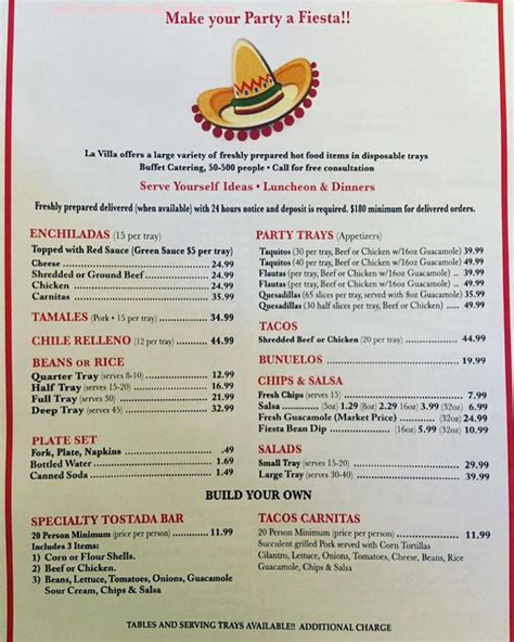 Menu at La Villa Mexican Food restaurant, Gardena, Crenshaw Blvd