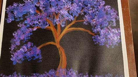 Simple Purple Tree on black Easy Acrylic Painting Pouring Painting, Art Painting, Purple Trees ...