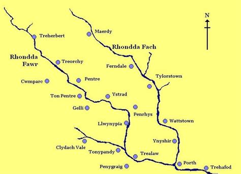 Map of the two Rhondda valleys.