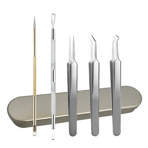 5pcs/Box Hot Blackhead Extractor Tool Set Acne Needle Pimple Tweezers Blackhead Comedone Acne ...