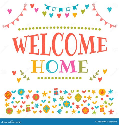 Welcome Home Text with Colorful Design Elements. Decorative Lettering Text Stock Vector ...