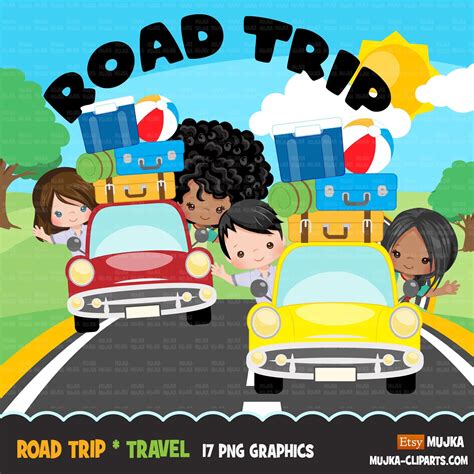 Road Trip Clipart, vacation clipart, best friends, traveling boy & girl, teacher clipart ...