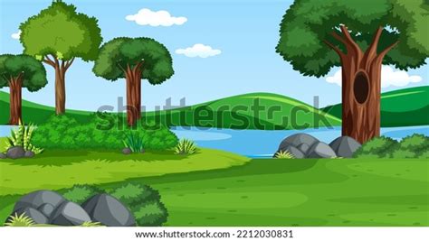 Cartoon Forest Background Trees River Stock Illustration 2212030831 | Shutterstock