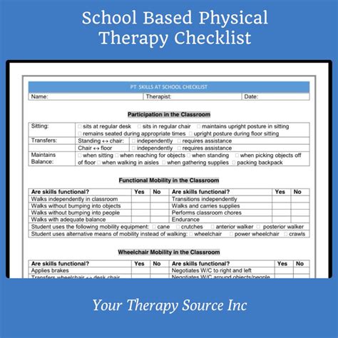 School Based Physical Therapy Checklist - Your Therapy Source