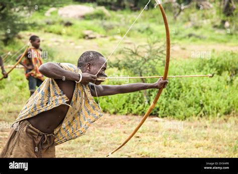 Young Hadza men practice hunting with bow and arrow Stock Photo: 68811535 - Alamy